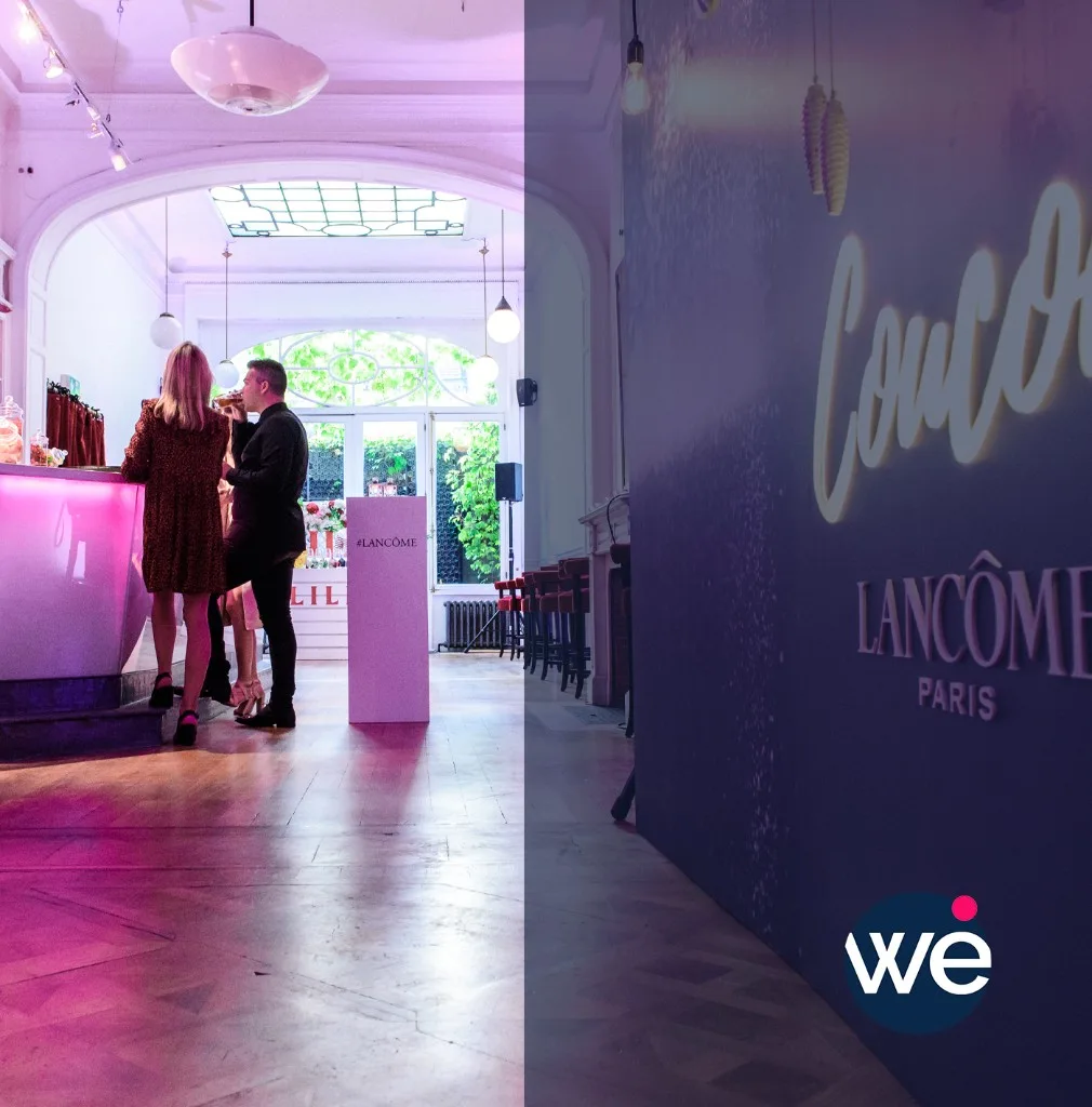 Activation de marque Lancôme avec décor événementiel et ambiance lumineuse lors d'un lancement au Maroc