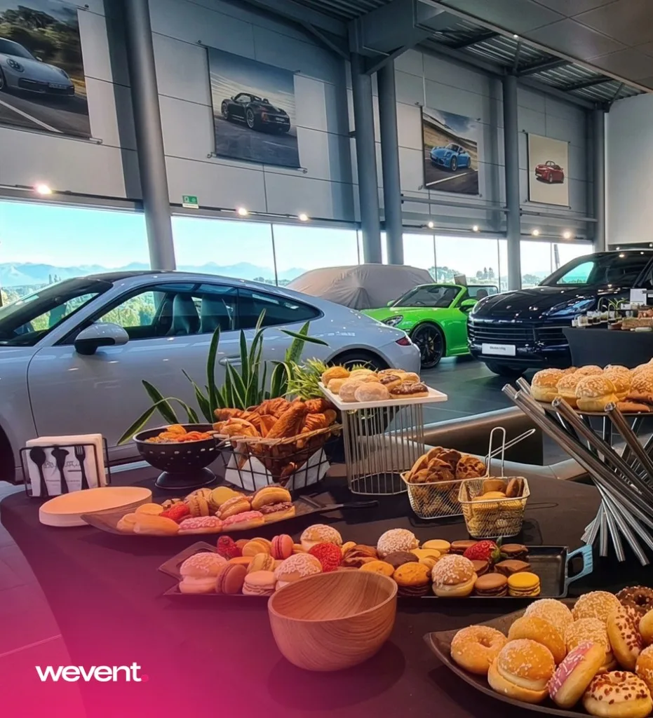 Buffet traiteur lors d'un lancement produit Porsche au Maroc